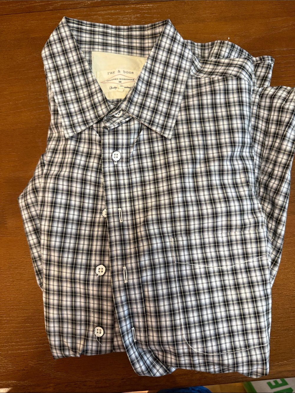 rag & bone Black and White Plaid Cotton Button-Down Shirt